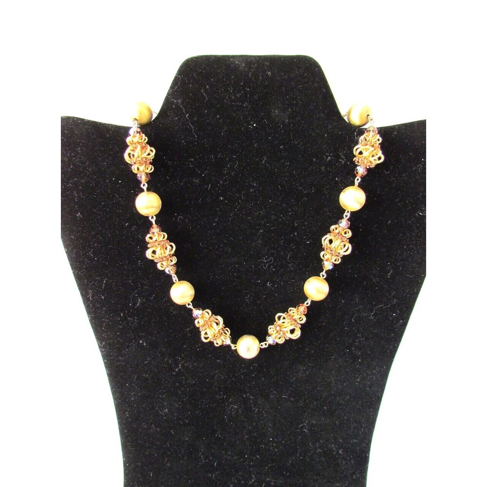 Vintage Vendome Necklace Gold Ball Ice Gold Ribbon Rhinestone